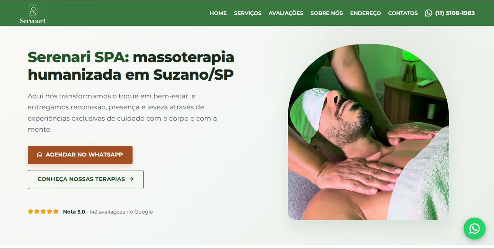 Página inicial do site Serenari Spa, desenvolvido pela ArtsCode